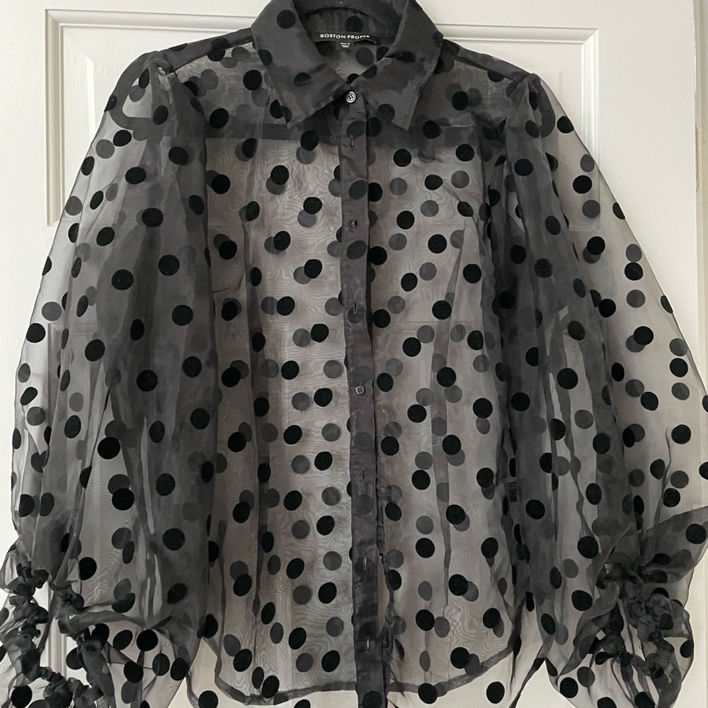 Boston Proper Black Puff Sleeve Blouse